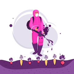 Obraz premium Pest control. Farmer spraying pesticides on field.