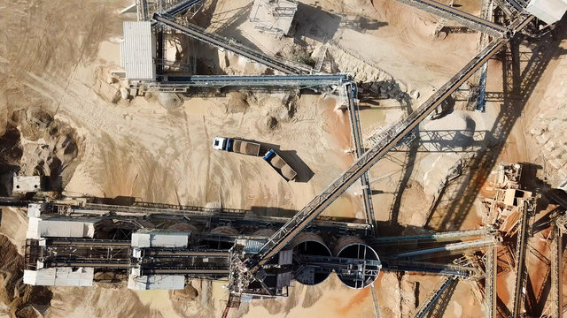 Large Quarry during work hours - Aerial image