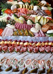 Trays with various delicious snacks