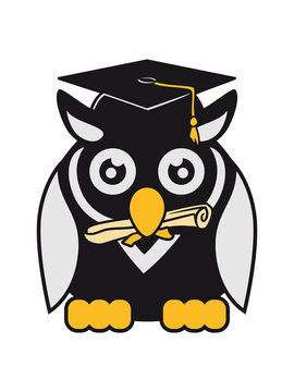 abschluss schule zeugnis schulabschluss abitur abi college bestanden pinguin cool klein s&uuml;&szlig; niedlich eule kauz uhu vogel nacht fliegen comic cartoon clipart