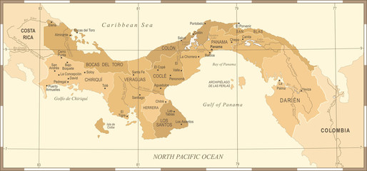 Panama Map - Vintage Detailed Vector Illustration