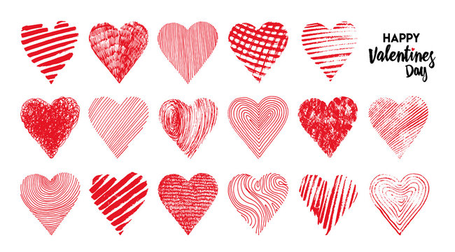 Hand drawn set of hearts. Vector illustration. Design elements for Valentine's day. Isolated on white background