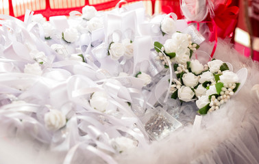 Details of wedding floral decoration, for suit