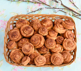 Many cinnamon buns cakes. Top view