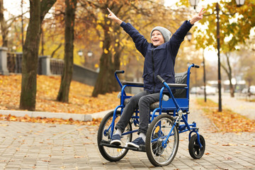Little boy in wheelchair outdoors
