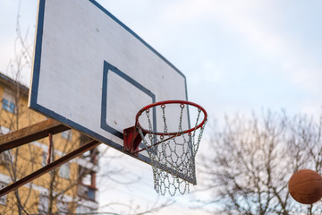 Basketball hoop in the city playground