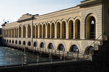 Fototapeta premium Panperduto dam a 19th century hydraulic masterpiece on the Villoresi canal. Italy