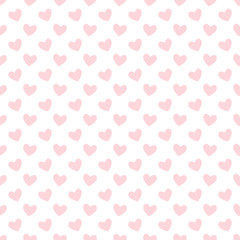 Soft pastel pink heart seamless pattern. Valentine's day vector heart print isolated on transparent background.