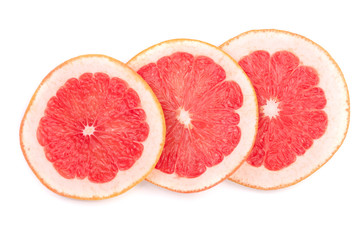 Fototapeta na wymiar Grapefruit slices isolated on white background. Top view