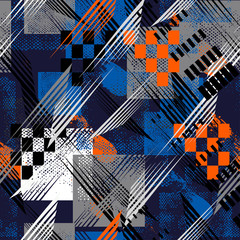 Abstract seamless sport pattern for girls, boys, clothes. Creative sport vector background with dots, geometric figures,stripes Funny sport pattern for textile and fabric. Fashion pattern style.