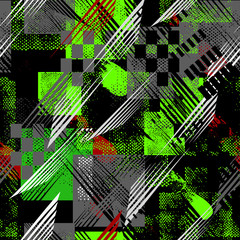 Abstract seamless sport pattern for girls, boys, clothes. Creative sport vector background with dots, geometric figures,stripes Funny sport pattern for textile and fabric. Fashion pattern style.