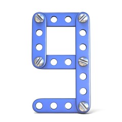 Blue metal constructor toy Number 9 NINE 3D