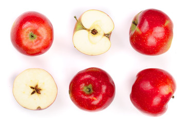 red apples with slices isolated on white background top view. Set or collection. Flat lay pattern