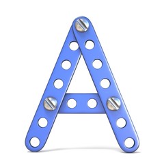 Alphabet made of blue metal constructor toy Letter A 3D