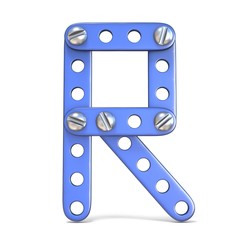 Alphabet made of blue metal constructor toy Letter R 3D
