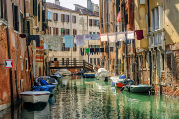 Fototapeta na wymiar Venice, Italy, washes hanging over canal