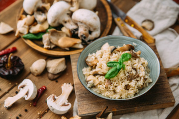 risotto with mushrooms, fresh herbs and parmesan cheese.