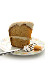 Isolated Caramel Cake Slice with Cheese Icing