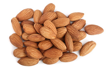 almonds isolated on white background close up. Top view