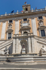 People in front of Capitoline Museums in city of Rome, Italy