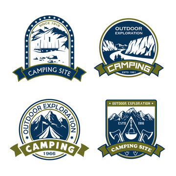 Vector icons for camping site outdoor adventure