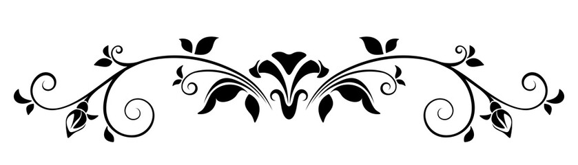 Naklejka premium Floral ornament isolated on a white background. Vector black and white illustration.