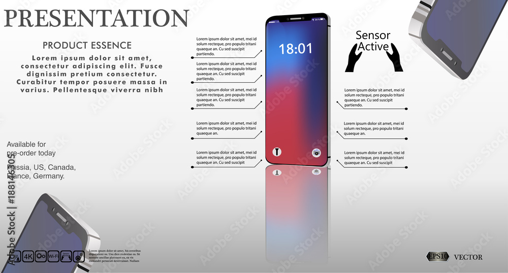 Aufkleber Mobile phone with modern template design, Vector illustration an Use for Template Presentation or Banner or For Print, Web, Application. Electronic Gadgets. new Design UI