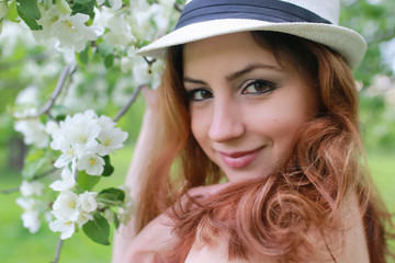 girl in apple garden flower