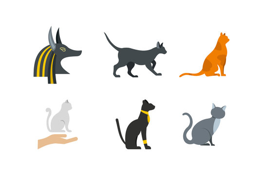 Cat icon set, flat style