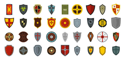 Shield icon set, flat style