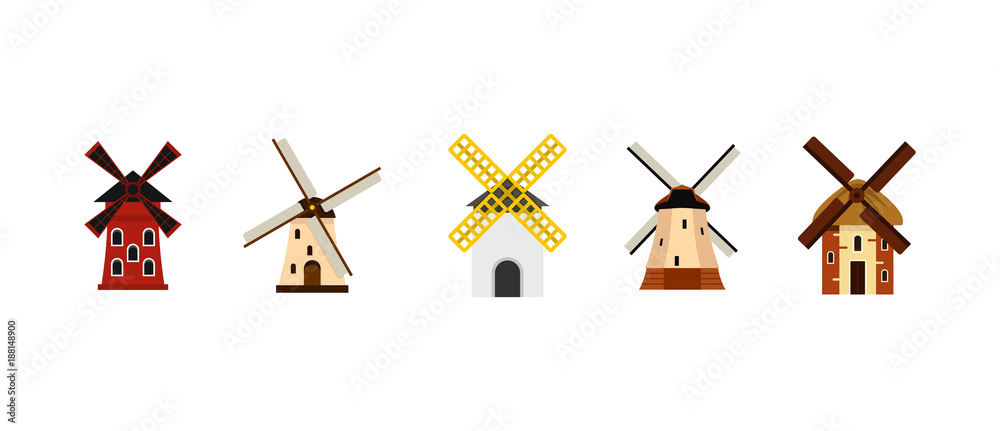 Wall mural wind mill icon set, flat style