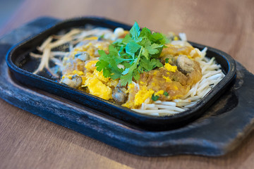 Oyster Omelette  Hot Pan, Food in Thailand Asian delicious fried