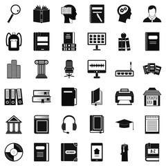 Reading book icons set, simple style