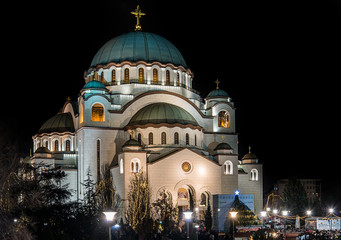 Naklejka premium Belgrade, Serbia January 14, 2018: Temple of St. Sava at night