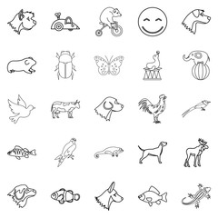 Favorite animal icons set, outline style