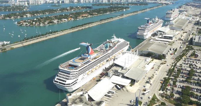 Miami,Florida,USA - November 2014: Aerial view over cruiseship