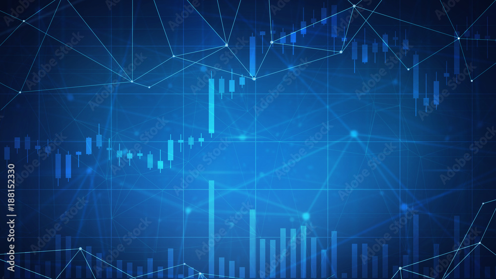 Poster cryptocurrency stock chart on futuristic hud background with blockchain polygon peer to peer network