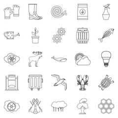 Natural destruction icons set, outline style