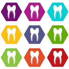 Tooth icon set color hexahedron