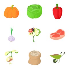 Agricultural enterprise icons set, cartoon style