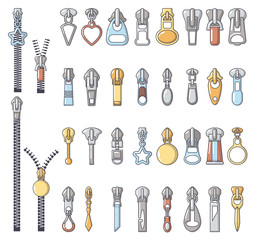 Metal zipper puller icons set, cartoon style © ylivdesign
