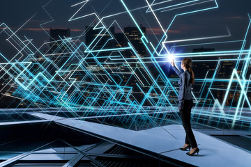 Young woman and system network concept.