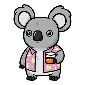 Cartoon Koala With Drink Illustration