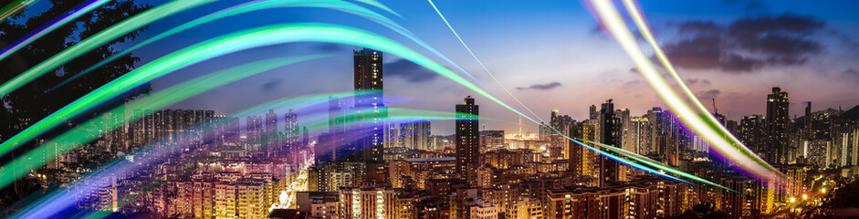 double exposure with traffic light in the Hong Kong city 