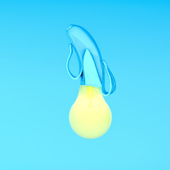 Unwrapped  banana and  lightbulb  on a blue background, 3d rendering. 3d illustration.bussiness concept.