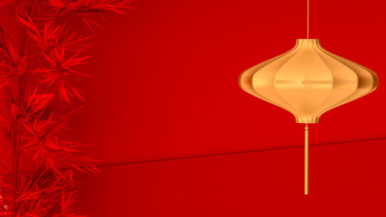 Happy Chinese new year 2018 , abstract on red background , minimal concept .3d rendering. 3d illustration.