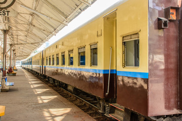 a train at the railway station, Yangon, Myanmar, Jan-2018