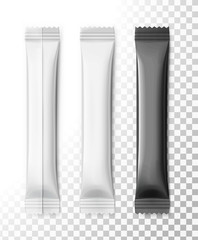 Universal mockups of blank packaging sticks. Vector illustration isolated on white background, ready and simple to use for your design. The mock-up will make the presentation look realistic possible.