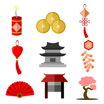 Chinese Culture Simple Icon Vector Illustration Graphic Set