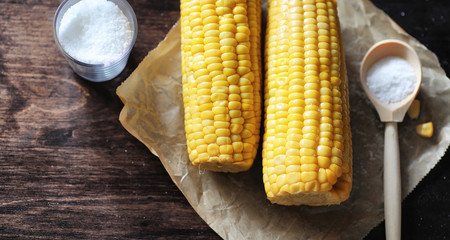 Fresh corn. Natural food from corn cob with salt. Rural Mexican 